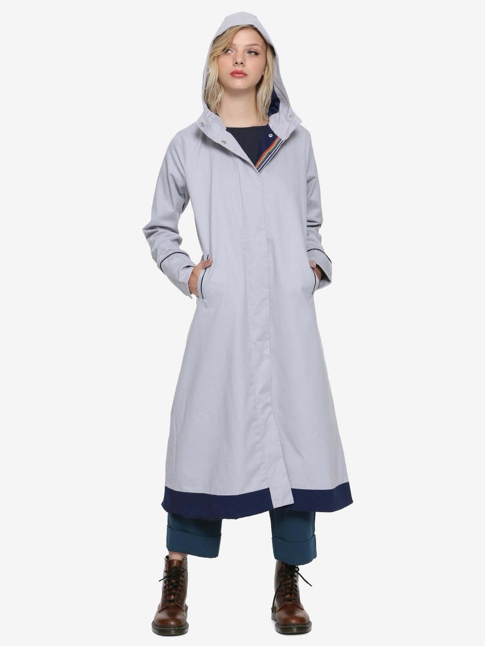 Her Universe doctor who Trench Coat Light Gray Navy Trim women’s size small